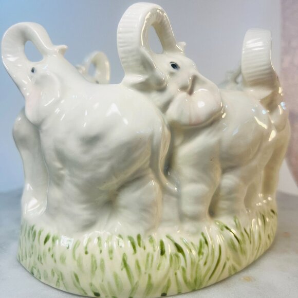 Elephant Trunk up Parade of 6 Ceramic Planter Bowl Container Artison signed Gift - Picture 2 of 7
